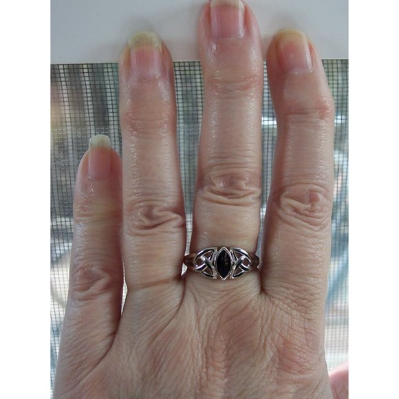 925 STERLING SILVER Celtic Synthetic Onyx Marquise Shape Bezel Set - Picture 10 of 15